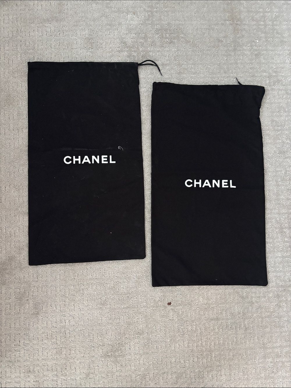 CHANEL Black Drawstring Dust Bag Duo with White Logo